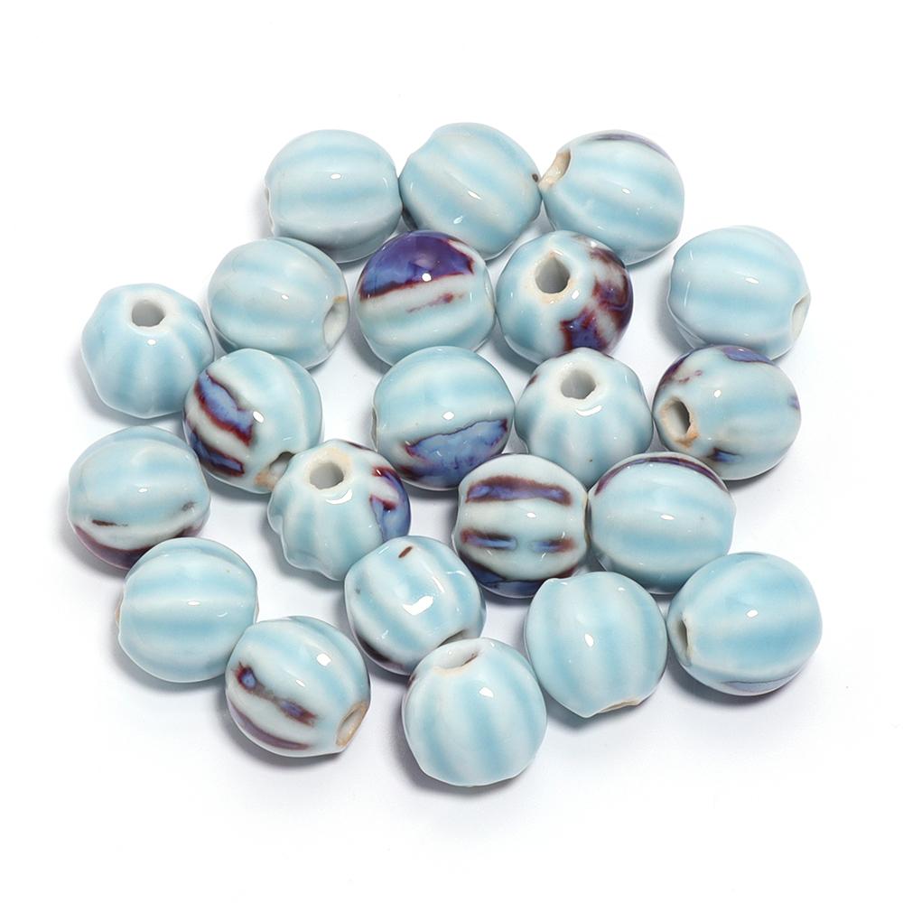 10pcs/lot 11.5mm Retro Pumpkin Ceramic Beads Loose Spaced Striped Beads For Handmade Bracelet Making DIY Exquisite Necklace Gift
