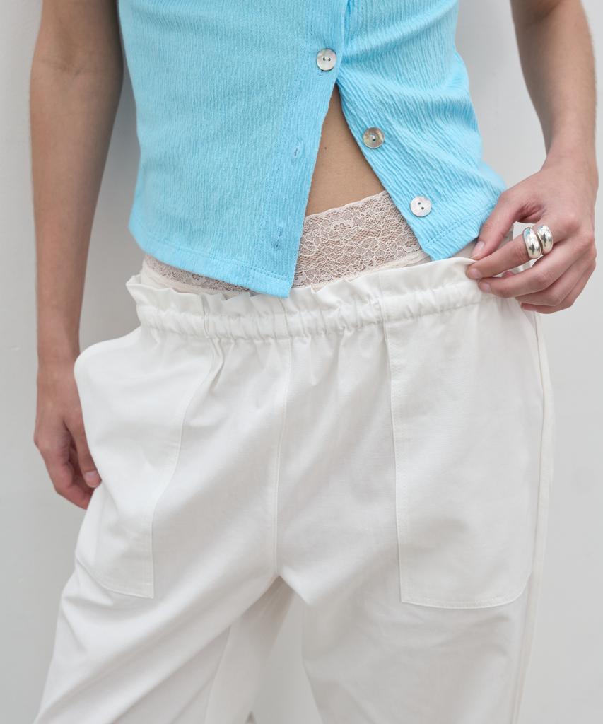 Seolan Linen Blend Pocket Wide Pants_White