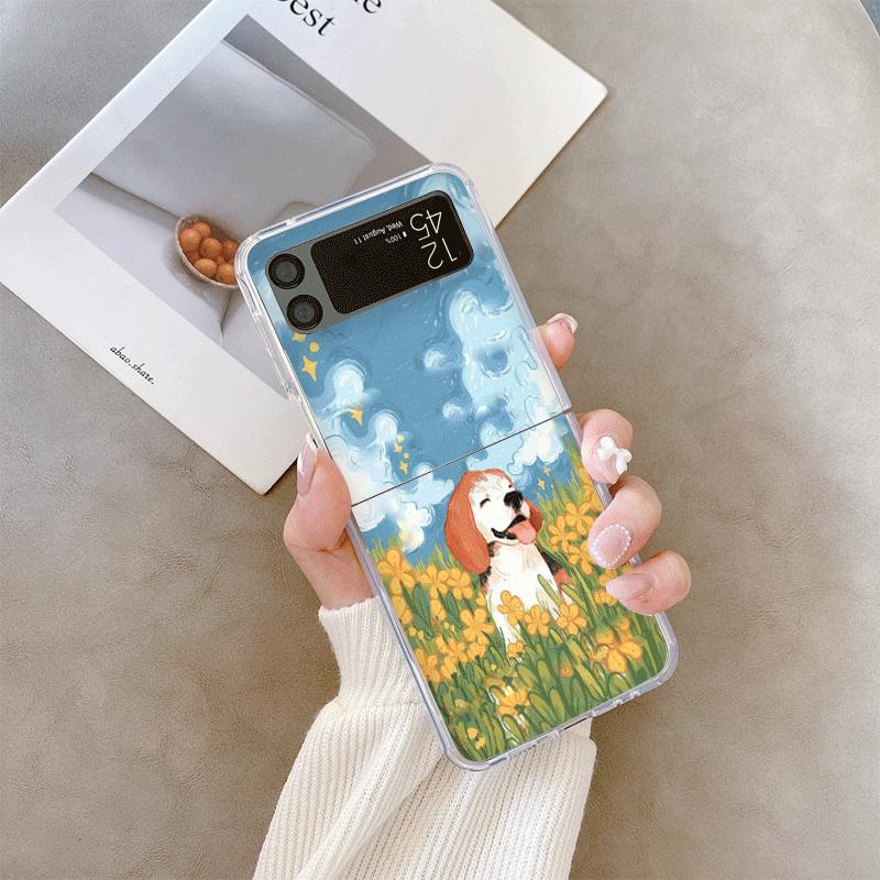

Смішний Квітковий Милий Собачий Мультяшний Візерунок Прозорий Чохол для Телефону для Samsung Galaxy Z Flip 7 Flip 6 4 3 Складана Кришка для Z Flip7 Flip5 Galaxy Z Flip6