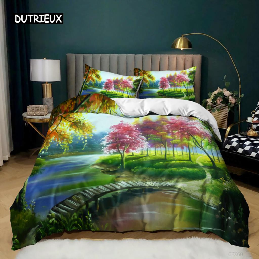 Painting Duvet Cover Set King Size Beach Sunset Reef Natural Landscape Painted Bedding Set Natural Scenery Polyester Quilt Cover