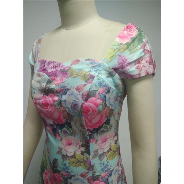 2020 Summer Rose Print Sweetheart Neck Scallop Shoulder Slimming Women's Dress
