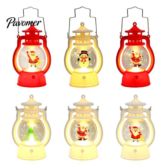 Kids Bedside Night Lamp Christmas Lantern Light, Retro Santa/Snowman/Tree Handheld Oil with Vintage Style Pony Warm LED, Cute Holiday Tabletop Decor,