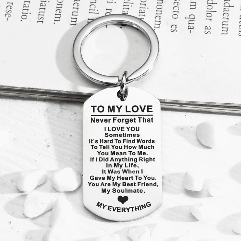 To My Love Keychain Stainless Steel Key Ring Valentine's Day Wedding Anniversary Gift For Husband Wife Boyfriend Girlfriend