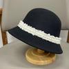 Elegant fashion celebrity style pearl wool bucket hat women autumn and winter British top hat travel temperament basin hat