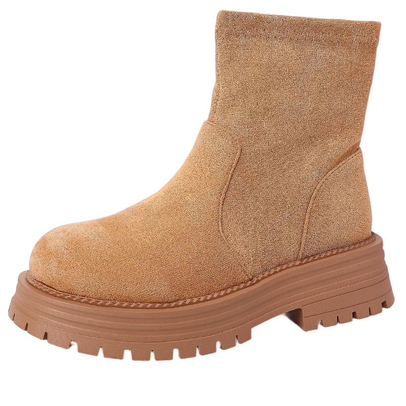 Fashion versatile round head thick-soled short boots children's 2025 autumn and winter new solid color suede heightened and thin Martin boots