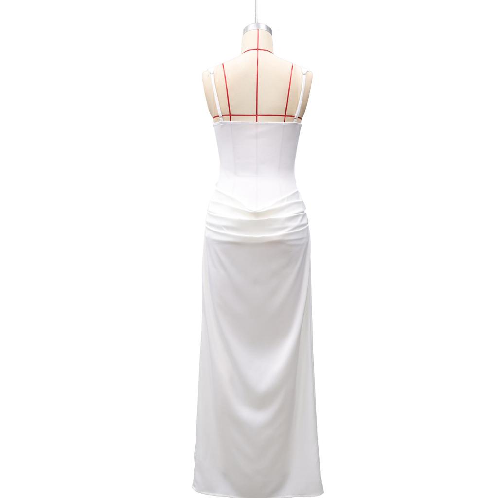 2026 European Style Spring Solid Color Sleeveless Slim-fit Pleated Square Neck Dress