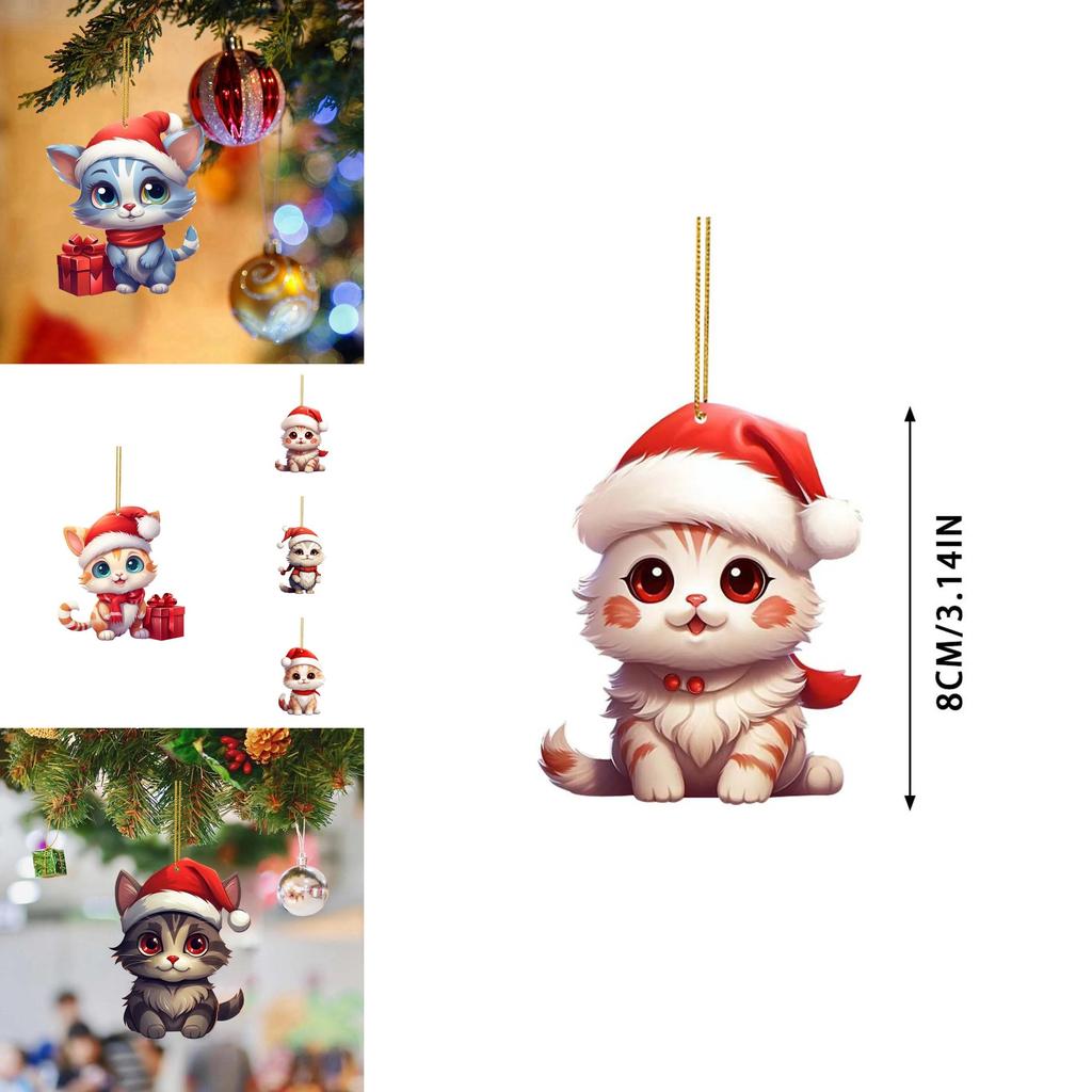 Whimsical Cartoon Style Christmas Cat Hanging Decoration For Cars In Colorful Acrylic Design