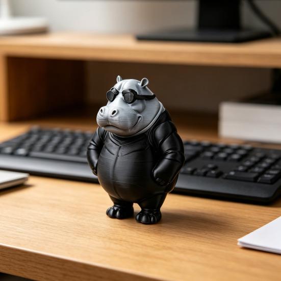 Vtipná Cool soška hrocha 3D tištěný hroch v slunečních brýlích Socha Novinka Zvířecí socha pro výzdobu domova, kanceláře, stolu