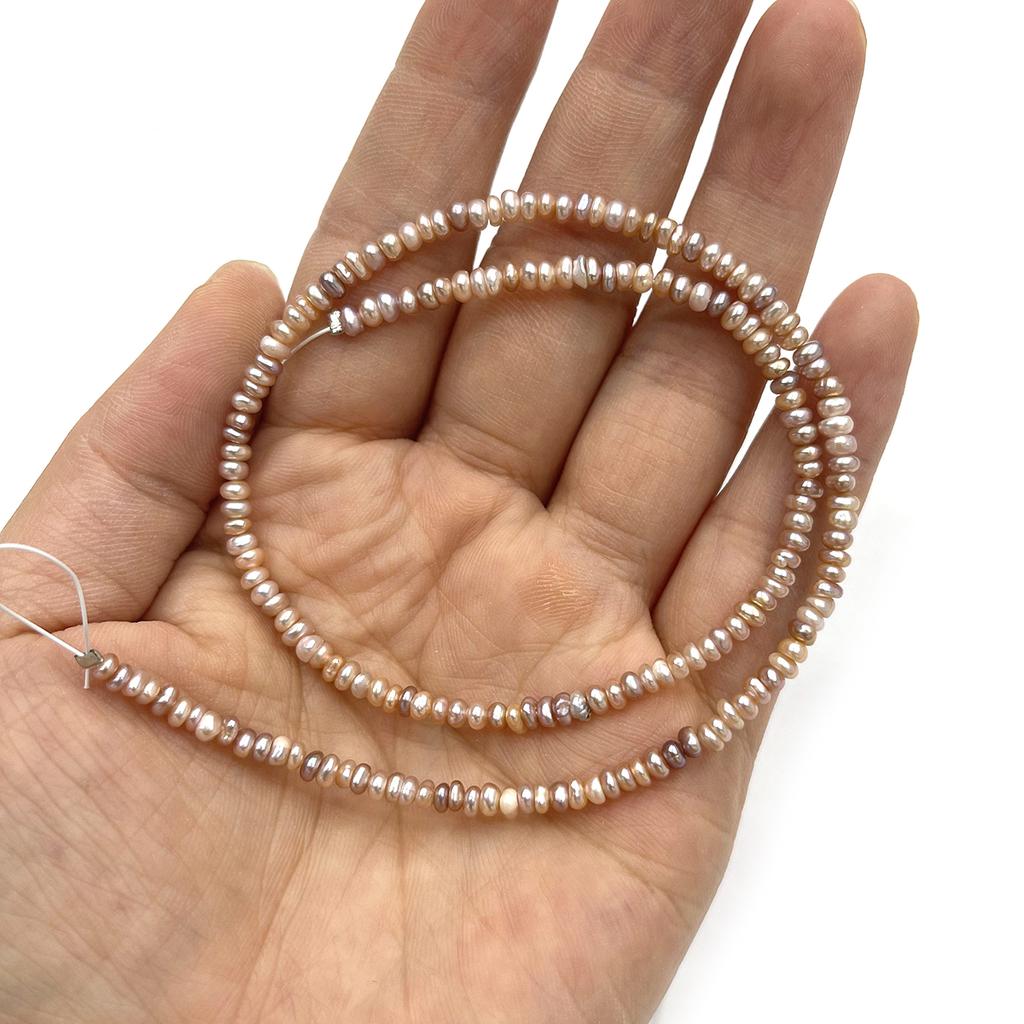 1 Strand Natural Freshwater Pearl Flat Beads 3‑4mm Mixed Pink Purple Random Color 36cm Loose Beads For Beginner DIY Jewelry Making Necklace Bracelet