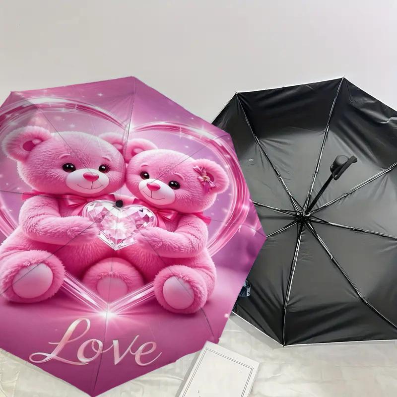 1pc Teddy Bears Love Automatic Open/Close Umbrella Compact Folding Umbrella with 8-Rib Shaft for Women/Men, Elegant Birthday1328S