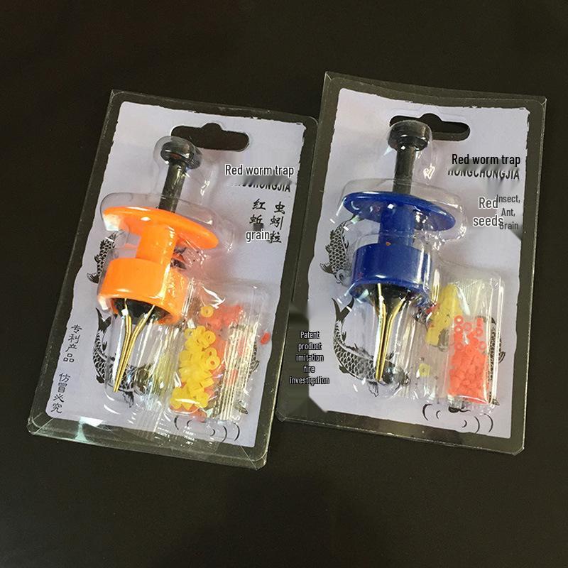 Red Worm Clip & Fishing Tying Tool: Earthworm Hook, Rubber Band Pellets, Baiting Gun
