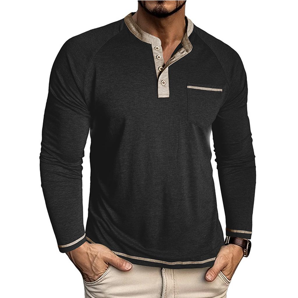 Men'S Button Up Long Sleeved Fashionable Casual Sports Top
