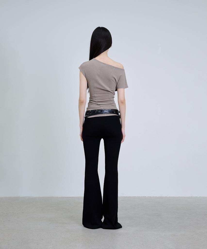 Deoaeteus Cap Sleeve Curved T-Shirt_Khaki Beige