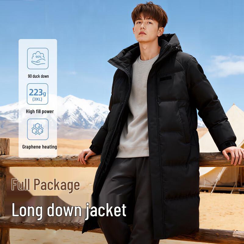 Warrior Unisex lange Daunenjacke mit Kapuze