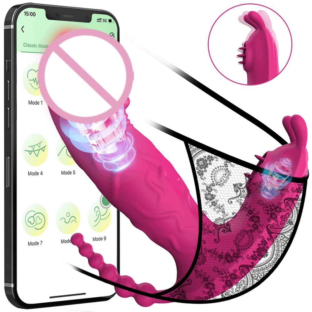 App Bluetooth Control Wearable Dildo Vibrators 9 Vibration Modes G Spot Clitoral Stimulation Rabbit Massager Sex Toys for Women