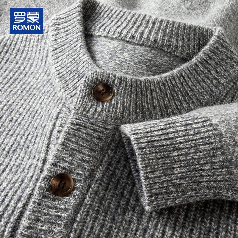 ROMON Men's 100% Pure Wool Chunky Knit Cardigan