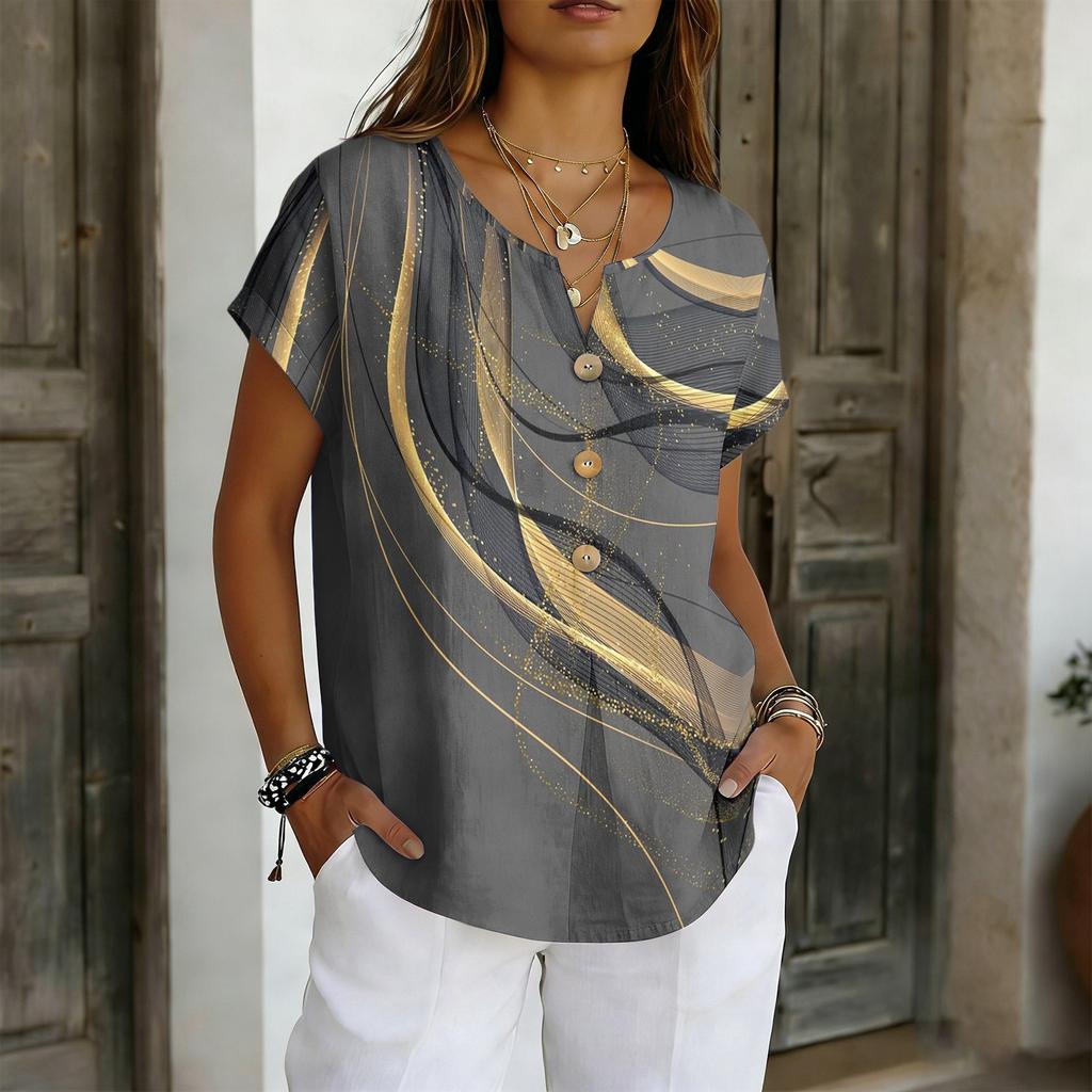 Top Casual de Manga Corta de Algodón y Lino para Mujer, Holgado y Elegante