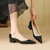 230 new pointed flat-soled single shoes patent leather light mouth thick heel rivets temperament low heel signature women's single shoes women