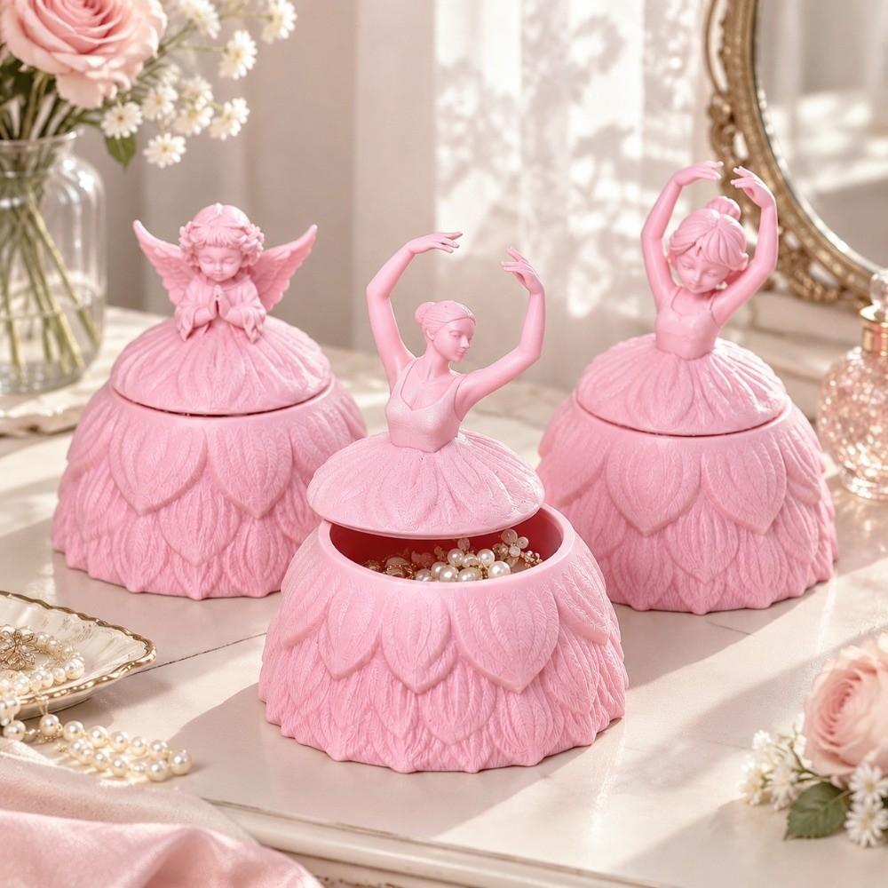 Plastic Angel Trinket Box Pink Jewelry Container Exquisite Ballet Dancer Jewelry Box Table Decor