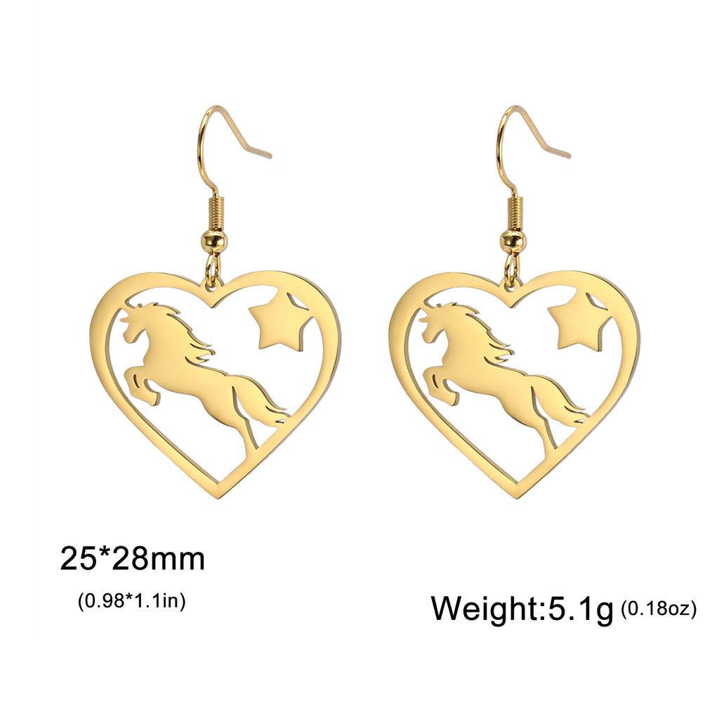 Cazador Horse Heart Pendant Earrings for Women Stainless Steel Gold Color Animal Jewelry Earrings Birthday Valentine Gift