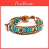 Ethnic Inspired Artificial Colored Stone Weaving Wide Bracelet For Gift Or Daily Wear