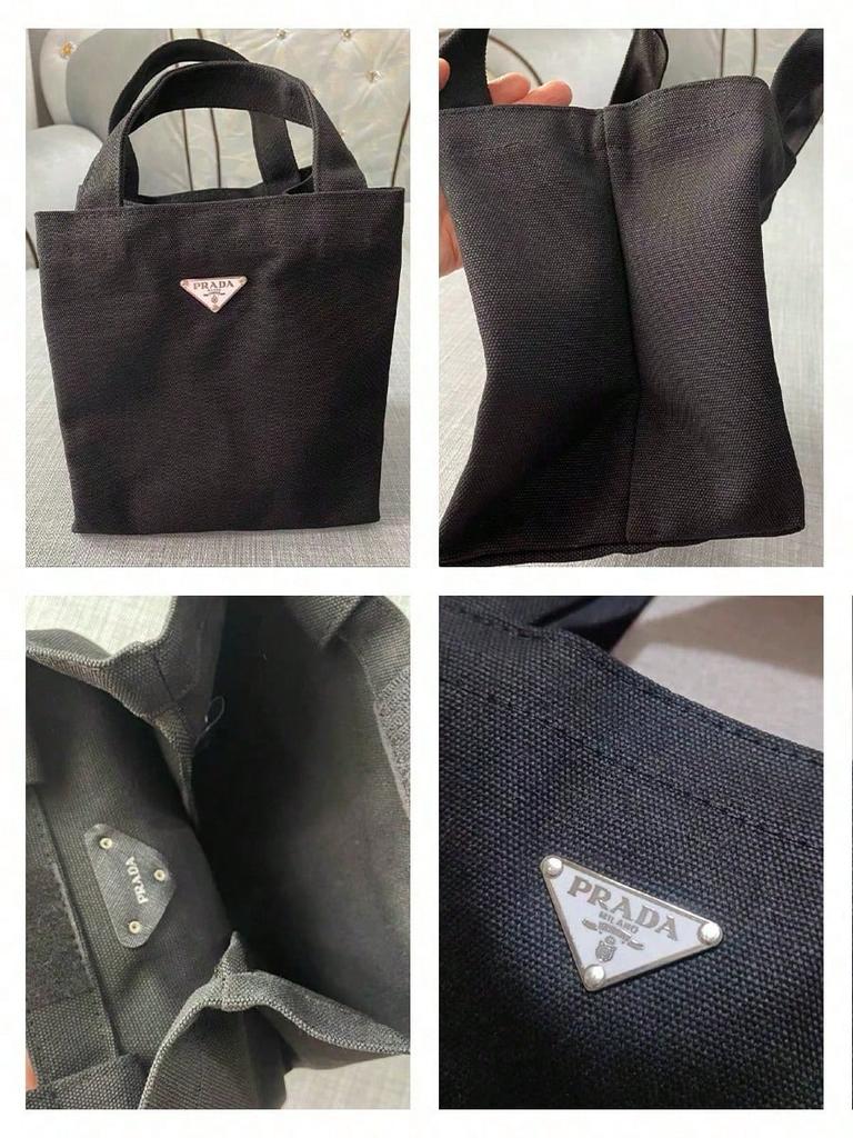 Prada Schwarze Mini-Tragetasche Make-up-Tasche Dreieckiges Metall-Logo Tragbare Hand-Kosmetik-Aufbewahrungstasche für Damen Reise Täglich