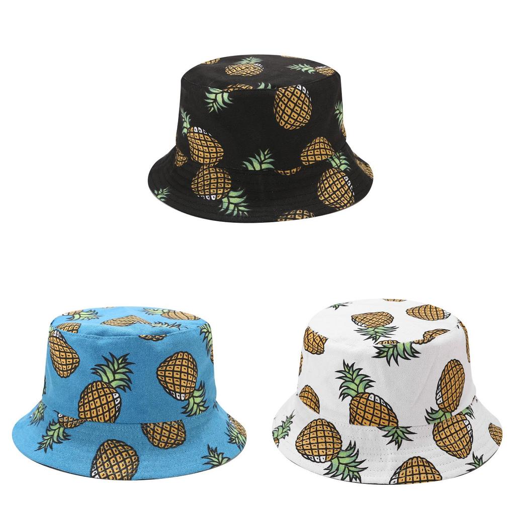 Spring Summer Pineapple Pattern Flat Top Fisherman Cap With Sun Shade For Outdoor Activities