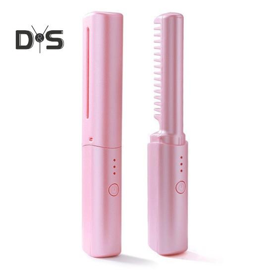 Tragbarer kabelloser Haarglätterkamm, 3 Temperatureinstellungen, wiederaufladbar, schnelles Aufheizen, Frauen, glattes, lockiges Haar, Mini-elektrisches Haarstyling, heiß