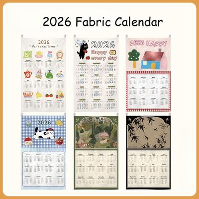 2026 Fabric Wall Calendar with Velcro Sticker Cute Cartoon Multi-Style Hanging Calendar Home Office Decor Schedule Planner Gifts