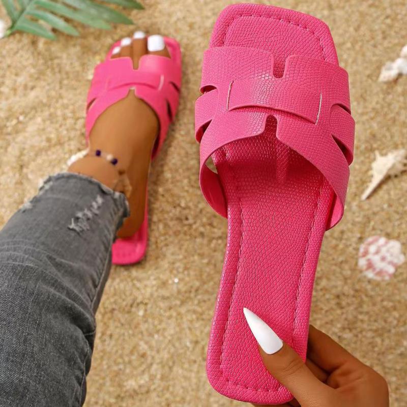 Fashion White Flat Slippers for Women Summer Design Soft Non-slip Slippers Braided Open Toe Square Head Outdoor Beach Slippers Woman