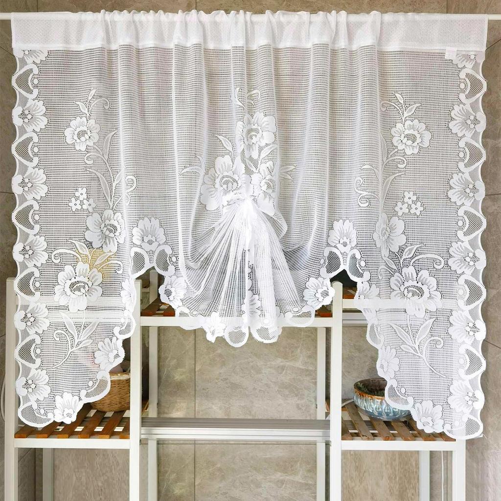 Butterfly Pull-Out Curtain Warp Knitted White Lace Curtain Gauze Curtain Bay Window Kitchen Partition Door Curtain Shein