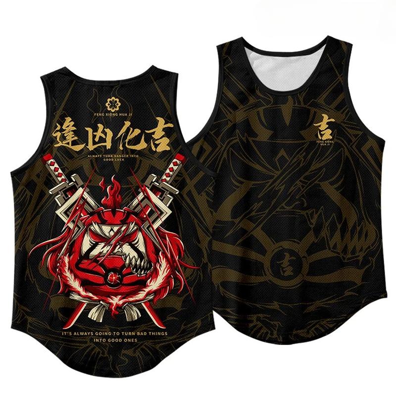 Summer Round Neck 3D Chinese Mythical Beast Printed Top Fashionable Casual Sleeveless Vest Men's T-shirts