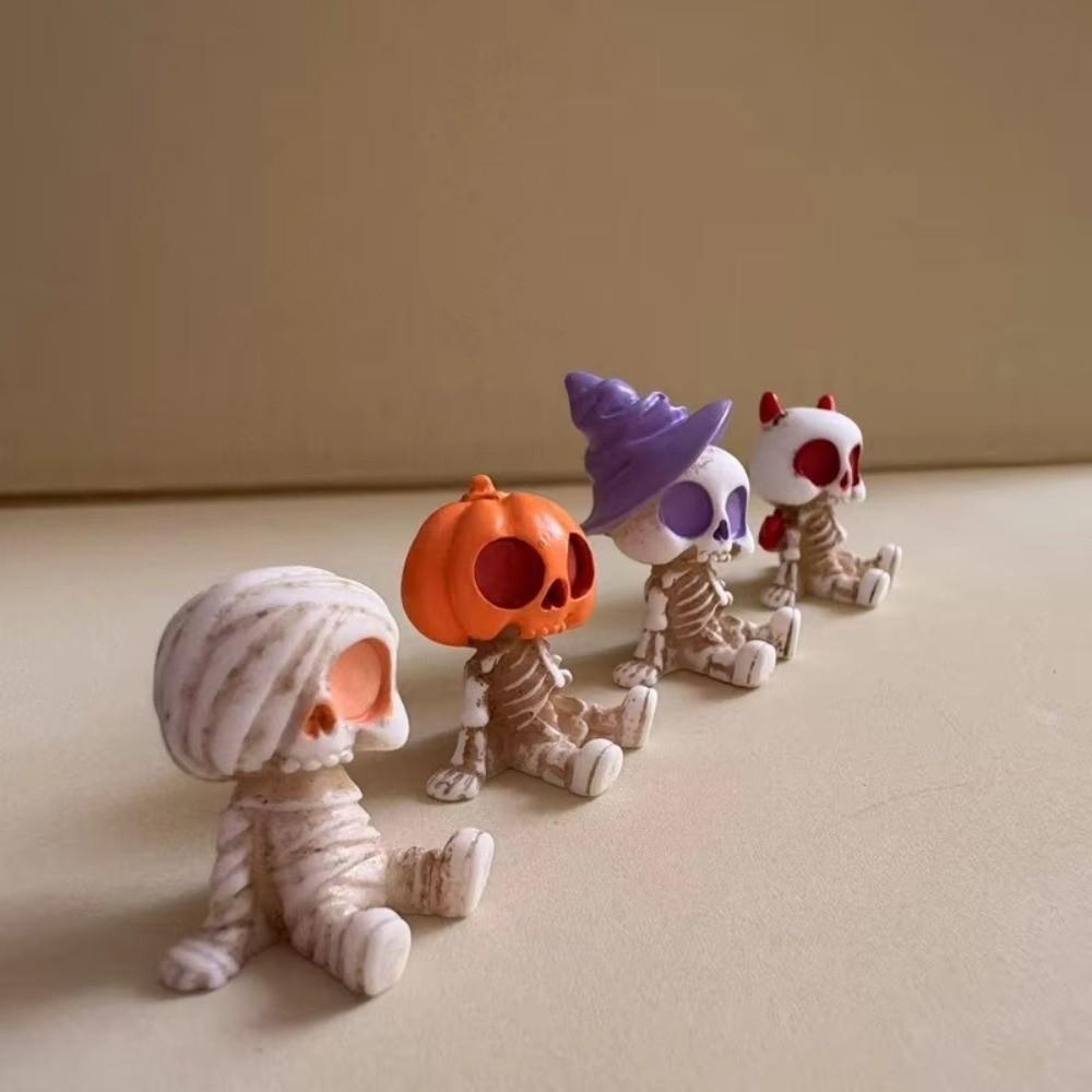 8 Pcs/Set Pumpkin Ghost Skull Design Mini Figurines Set Resin Decor Figurines Halloween Party