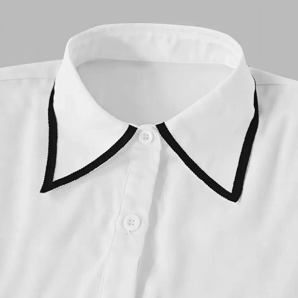 Women's Commuting Tie Long Sleeve Shirt Trim Tops Slim Fit Turn Down Collar  Solid Blouse Shirts Workwear Business Blouses