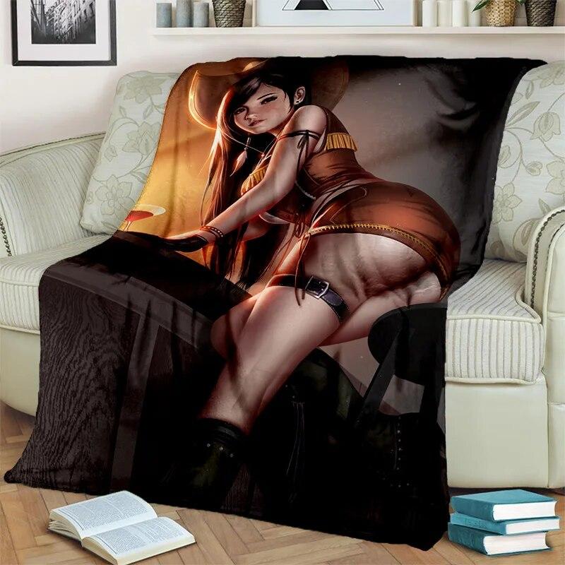 3D Tifa Aerith Sexy Lace Girl Game Cartoon Blanket,Soft Throw Blanket for Home Bedroom Bed Sofa Picnic Office Cover Blanket Kids