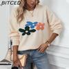 BITCED Floral Sweater Women's Fall/Winter Oversized Fashion Casual O-Neck Knit Top