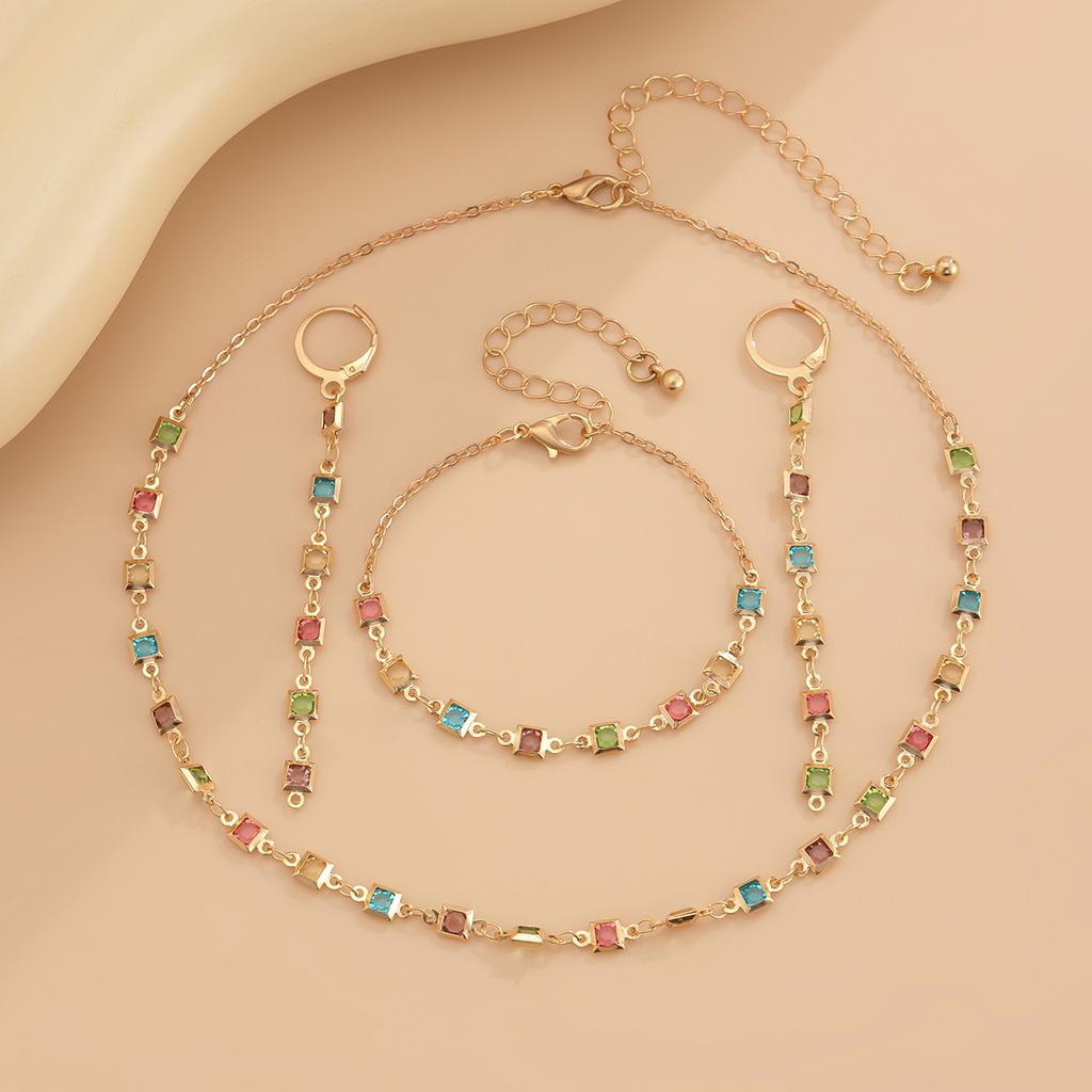 Necklace light luxury ins colored rhinestones stacked necklace, cold wind metal thin chain pendant
