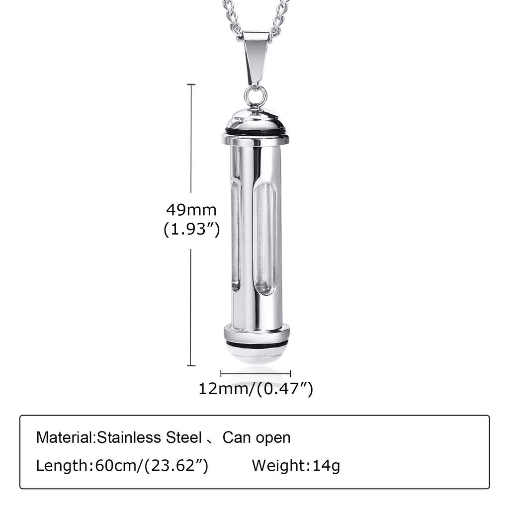 Collana da uomo con ciondolo a cilindro in acciaio inossidabile, Gioielli da collezione senza tempo, Capsula del tempo, Regali commemorativi