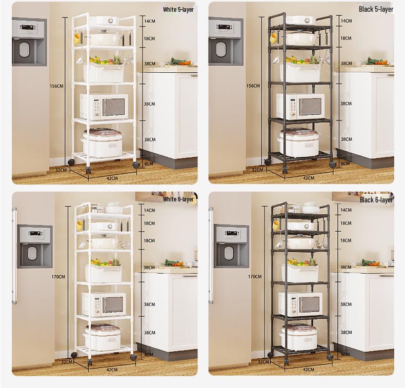 Multi-Layer Kitchen Storage Trolley: Punch-Free Rack for Pots and Microwave