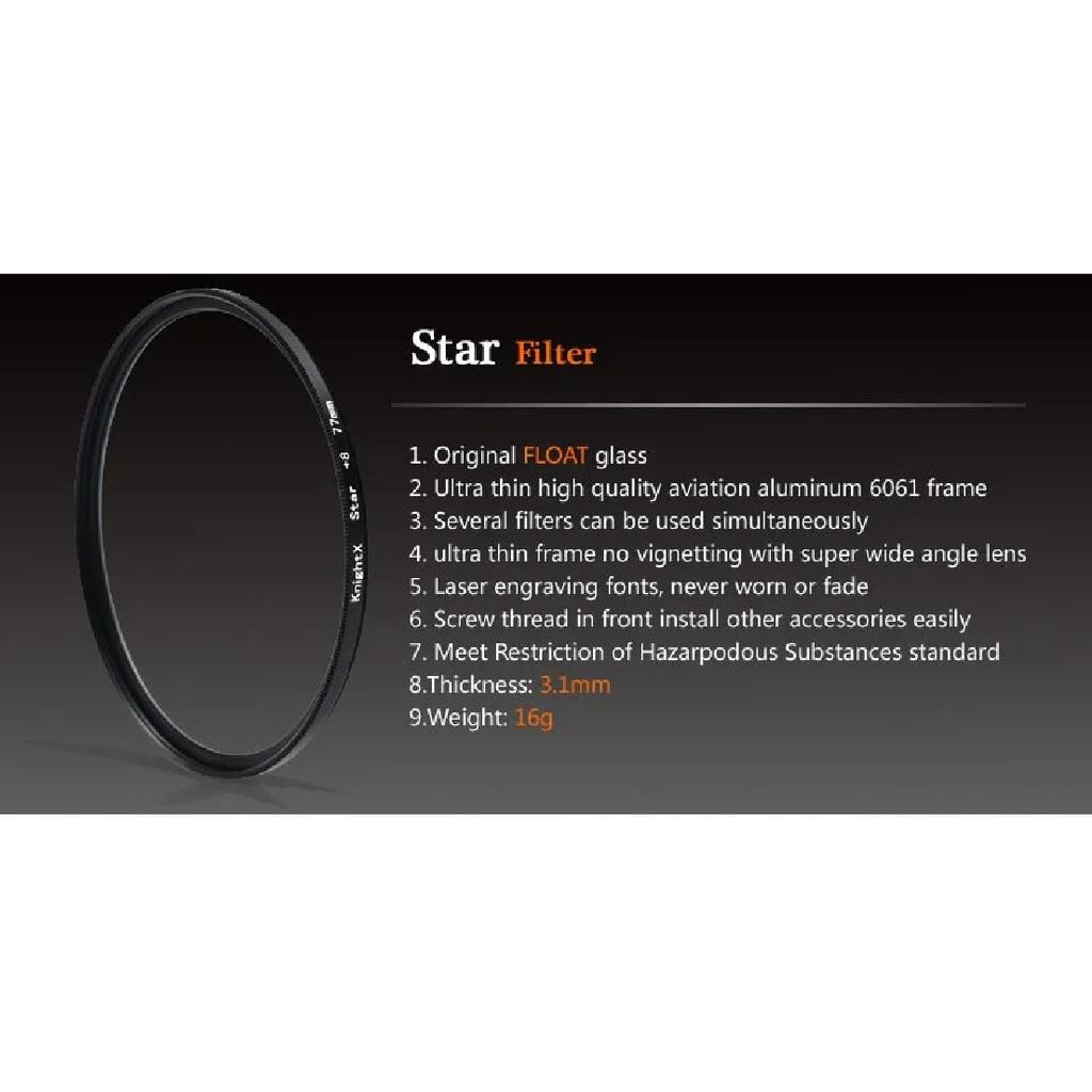 KnightX Special Effects Star Line 4 6 8 Star Camera Lens Filter For Canon Sony Nikon 1200d 200d D80 Dslr 52mm 58mm 67mm 77mm