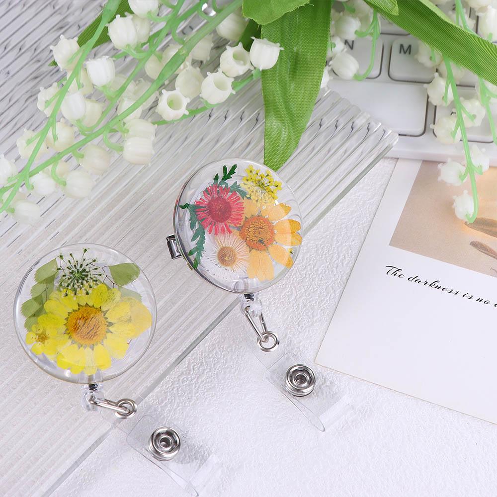 Resin Pressed Floral Key Holder Transparent Card Badge Holder ID Lanyard Reels Keyring Badge Reel