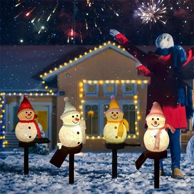 New Christmas Solar Snowman Ground Plug Light Outdoor Garden Lawn Light Colorful Little Snowman Yard Landscape Light
