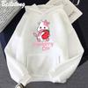 Strawberry Milk Cow Cartoon Hoodie Kawaii Clothing Aesthetic Girls Sudadera Mujer Pink Long Sleeve Loose Sweatshirt