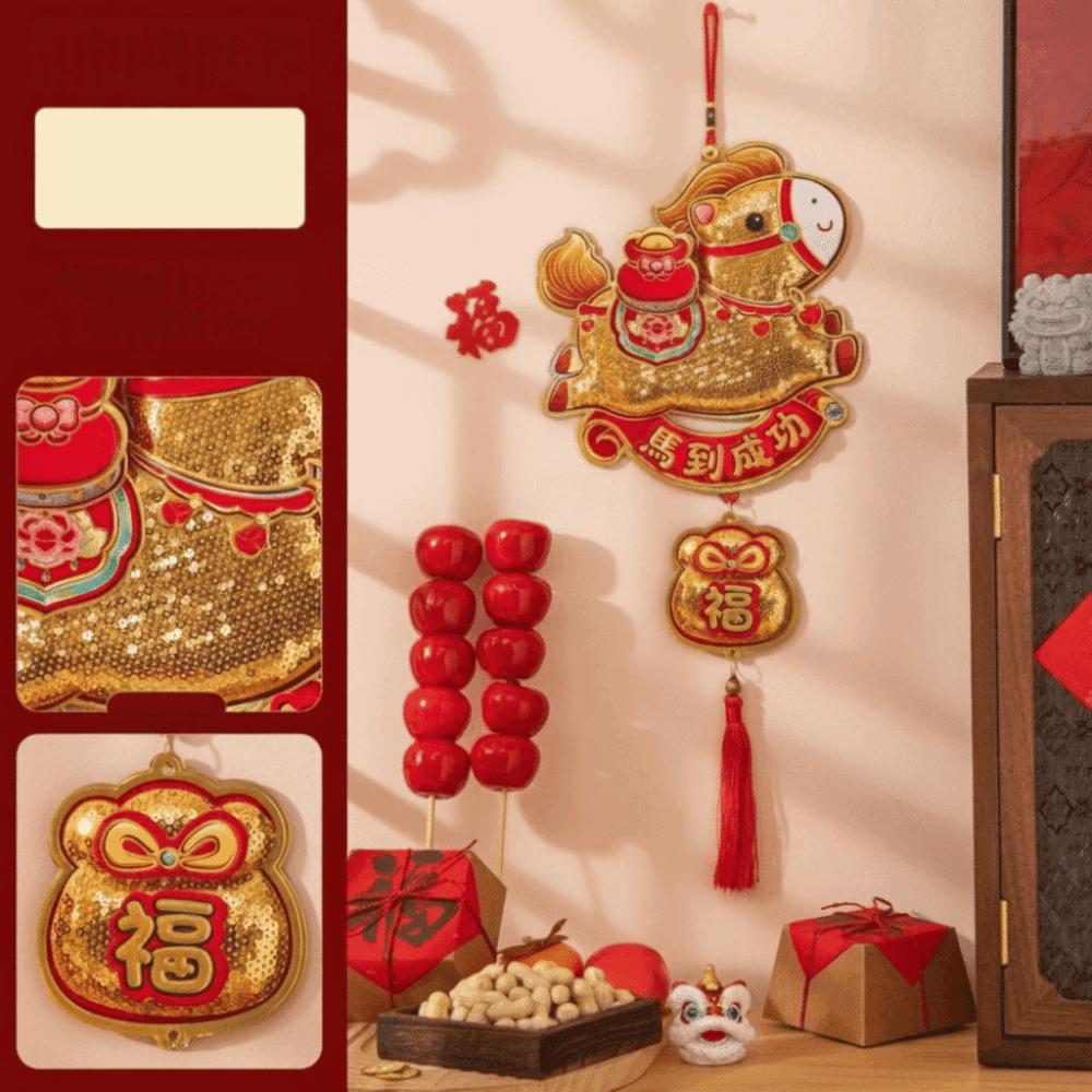 Sequins Horse Wall Hanging Ornaments Glitter Door Decoration Year of The Horse Pendant Bedroom