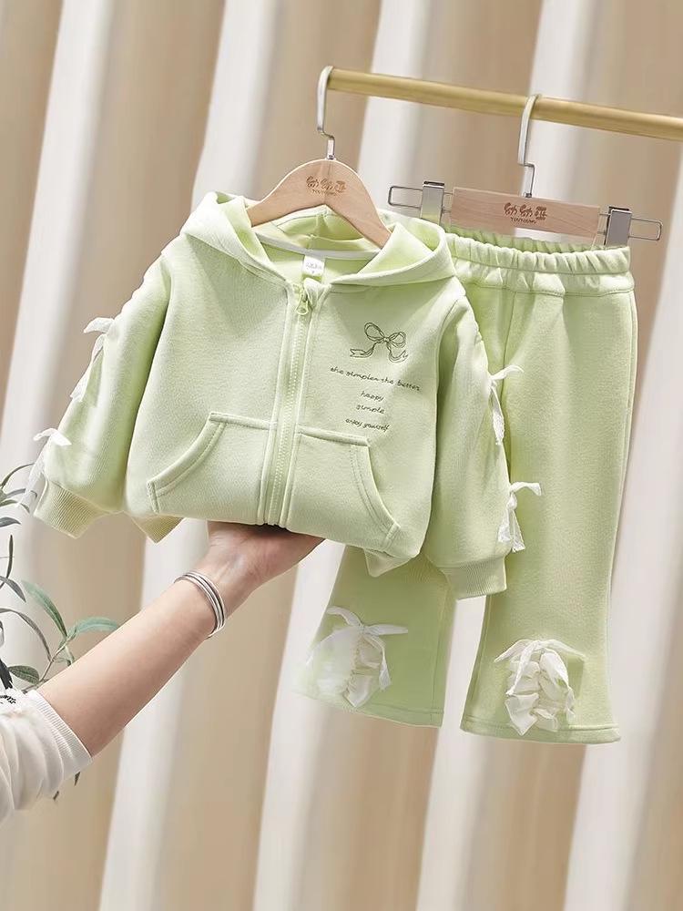 Girls' Casual Sweet Suit - Fresh Autumn Two-Piece Set, Pure Color for Small & Medium Children (2026 New Style)