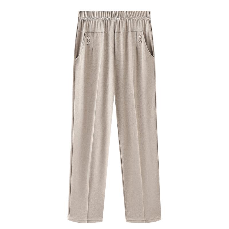 Thin Breathable Elastic Pants Women's Solid Color High Waisted Loose Casual Pants Middle-aged Elastic Straight Leg