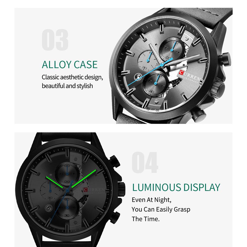 CURREN Luxury Brand Watches for Man Casual Clock with Chronograph Luminous Hands Leather Straps Wristwatches Male