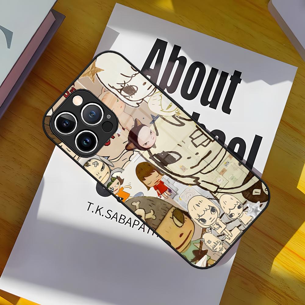 Cartoon Yoshitomo Nara Phone Case Glass Cover For IPhone 17 15 Pro Max 14 Pro 16 12 11 13 Mini X XR XS 8 7 Plus SE