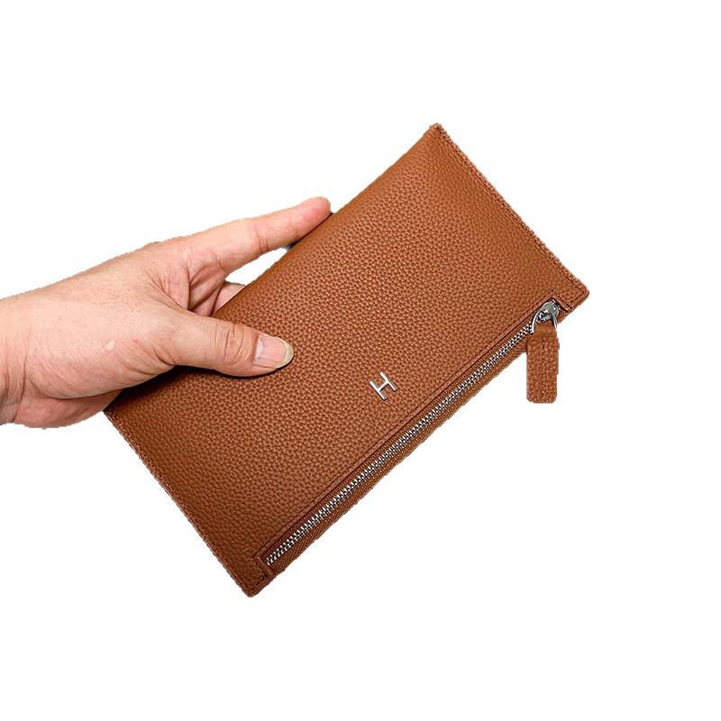 Women's Ultra-Thin Genuine Leather Wallet 2025: Top Grain Cowhide Clutch with Phone & Card Holder, Simple Zipper Design