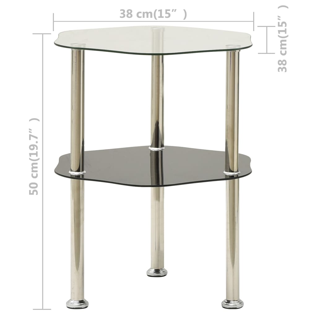 Side Table with 2 Shelves Transparent 38x38x50 Cm Tempered Glass